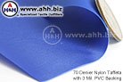 70 Denier Nylon Taffeta + PVC - This composite fabric consists of a fine Nylon taffeta with Vinyl laminated on the back